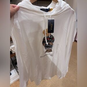 Ralph Lauren mens size large White Hoodie with Polo Bear Graphic
